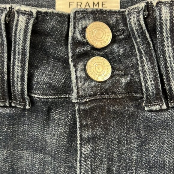 Frame Denim Jeans 27 Triple Binding Wide Leg Flare High Waist Naples Blue Double - Picture 9 of 12